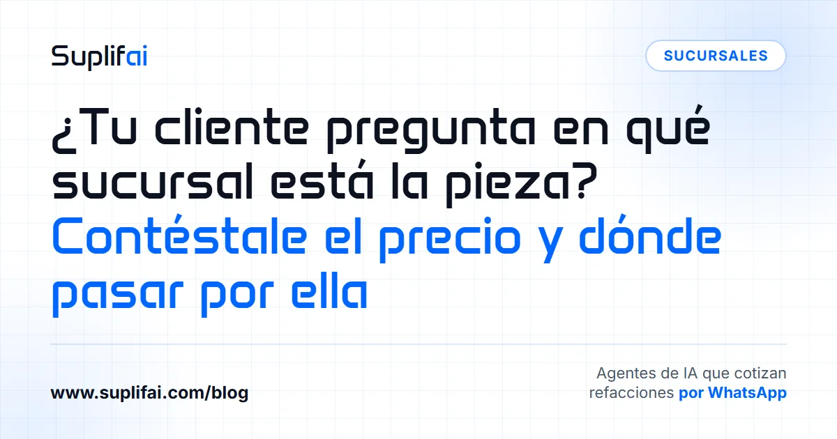 ¿Tu cliente pregunta en qué sucursal está la pieza? Contéstale el precio y dónde pasar por ella | Suplifai