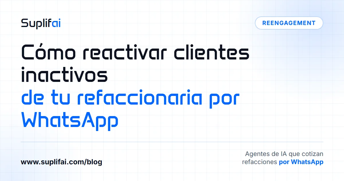 Cómo reactivar clientes inactivos: de tu refaccionaria por WhatsApp — Suplifai